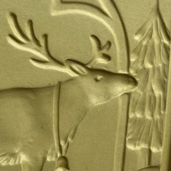 Vintage 1994 Brown Bag Cookie Art 5.5” Square HILL DESIGN Reindeer Ceramic Mold - Picture 2 of 4